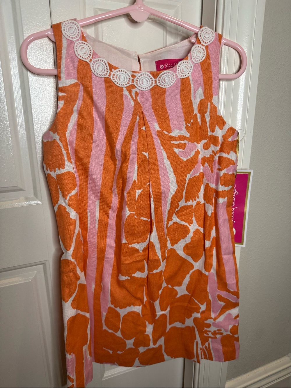 Lily Pulitzer for Target- Bright Orange & Pink Sleeveless Dress with Lace Trim